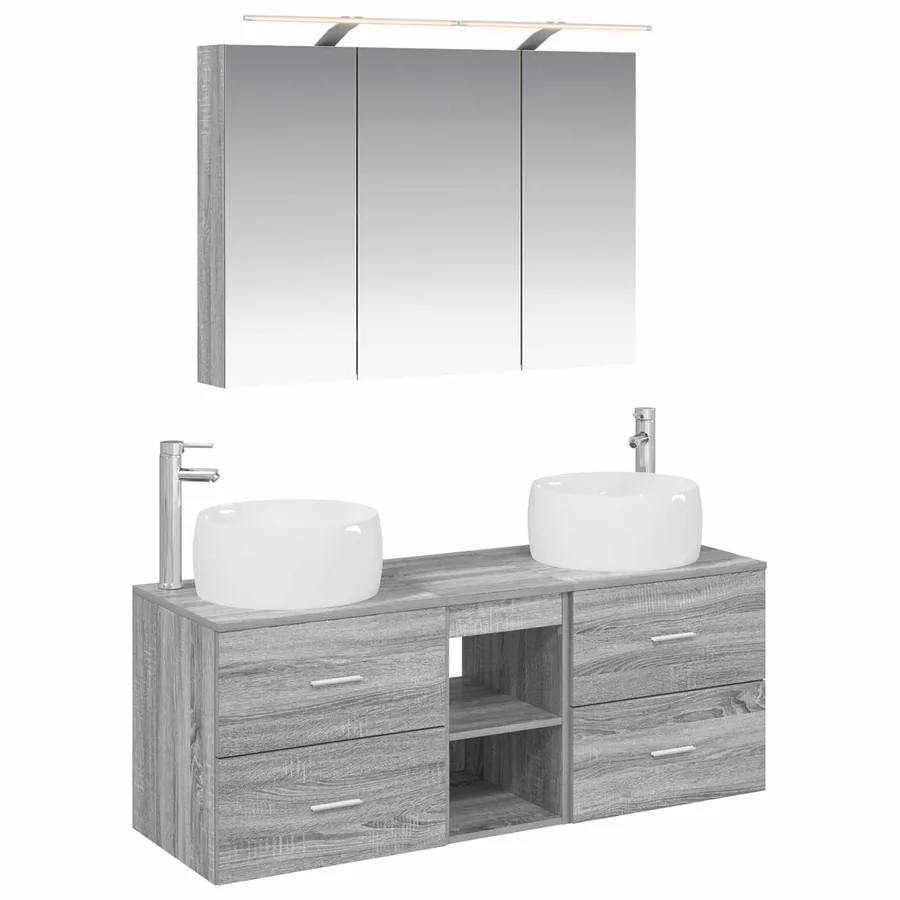 Ensemble de mobilier de salle de bain 4 pcs Sonoma gris - 2