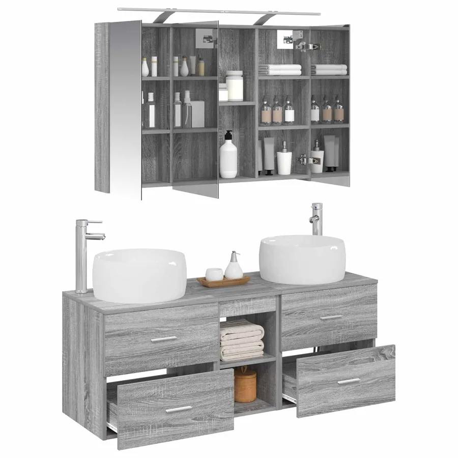 Ensemble de mobilier de salle de bain 4 pcs Sonoma gris - 3