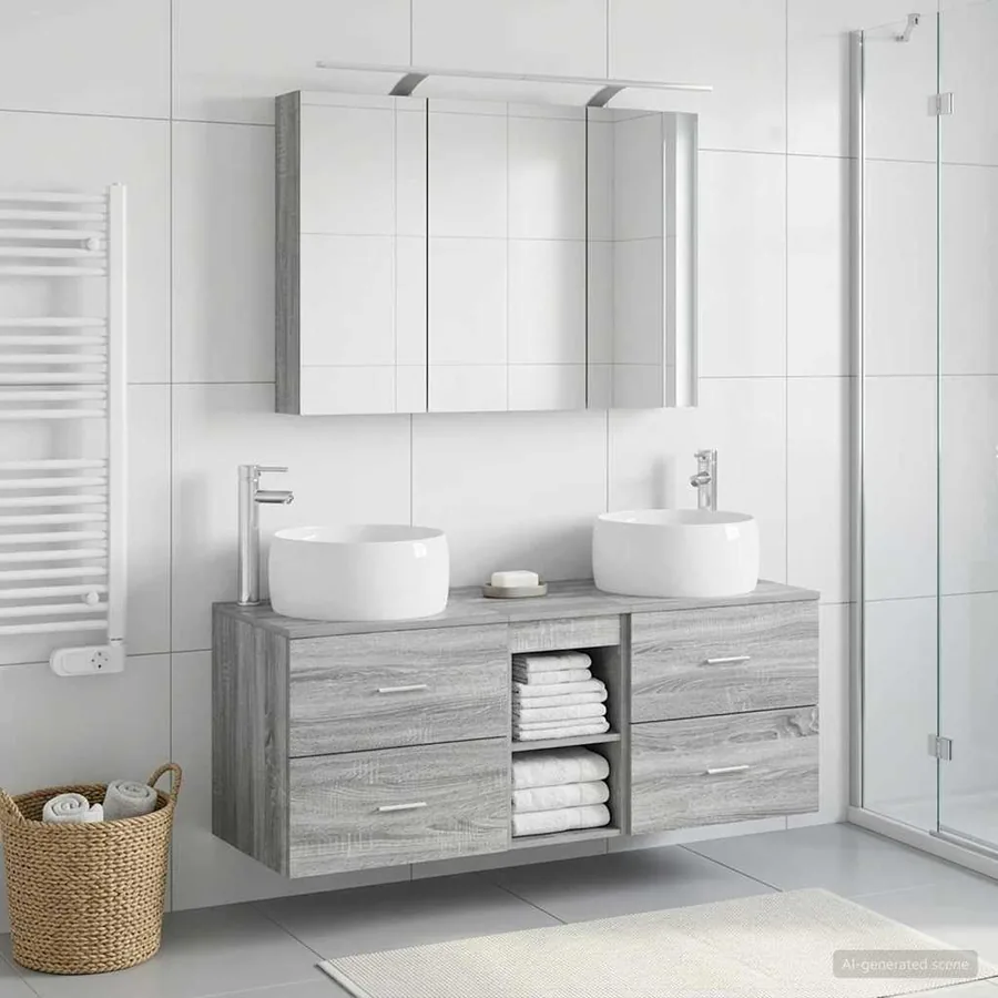 Ensemble de mobilier de salle de bain 4 pcs Sonoma gris - 4