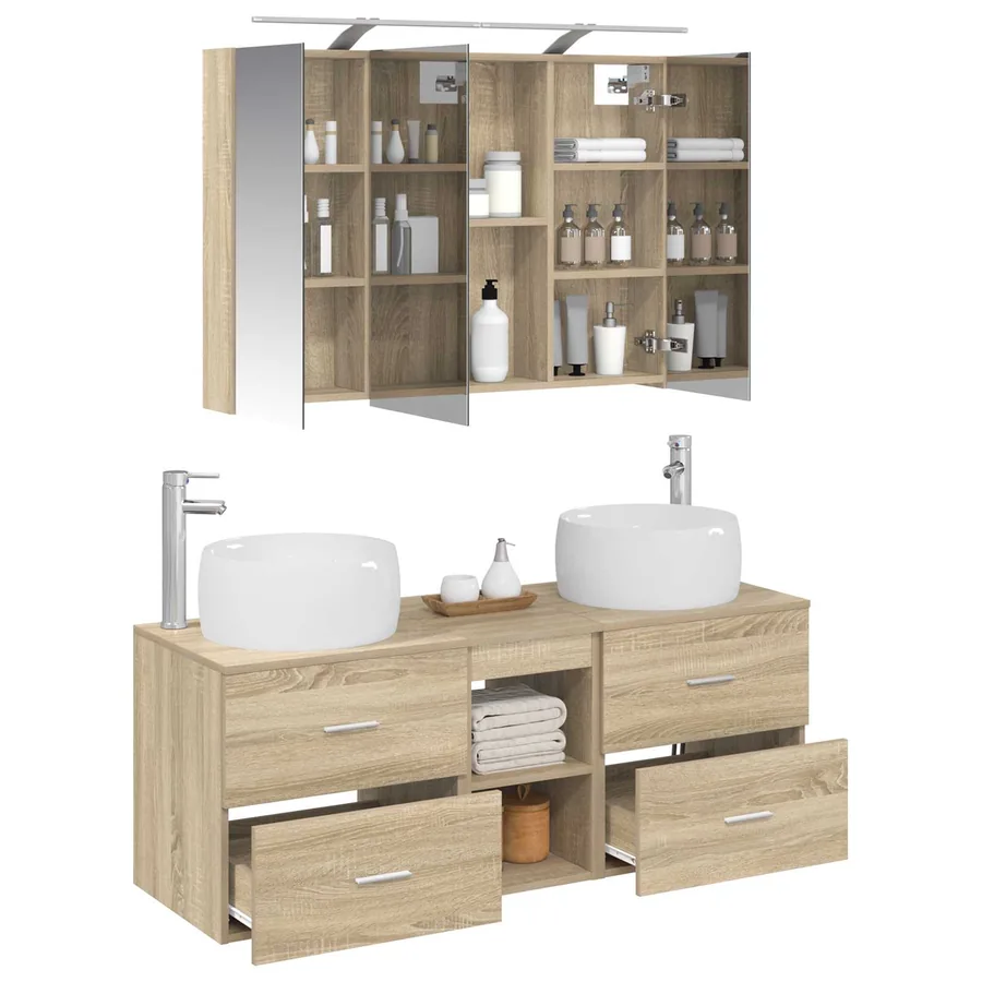Ensemble de mobilier de salle de bain 4 pcs Chêne Sonoma - 3