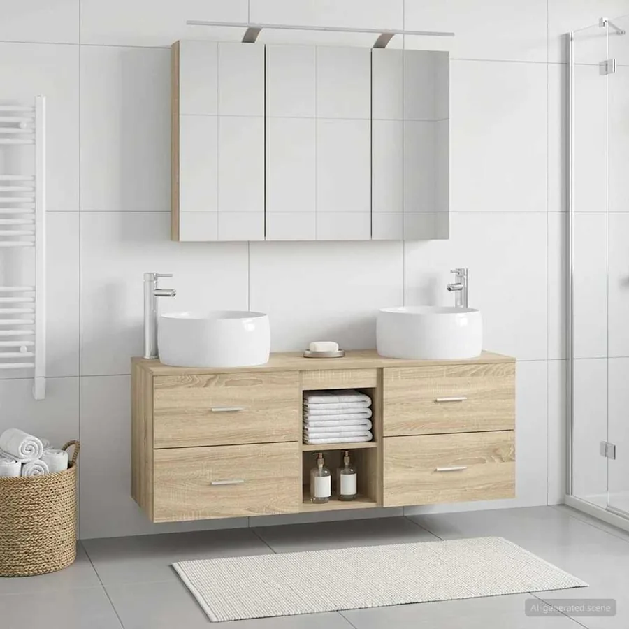 Ensemble de mobilier de salle de bain 4 pcs Chêne Sonoma - 4