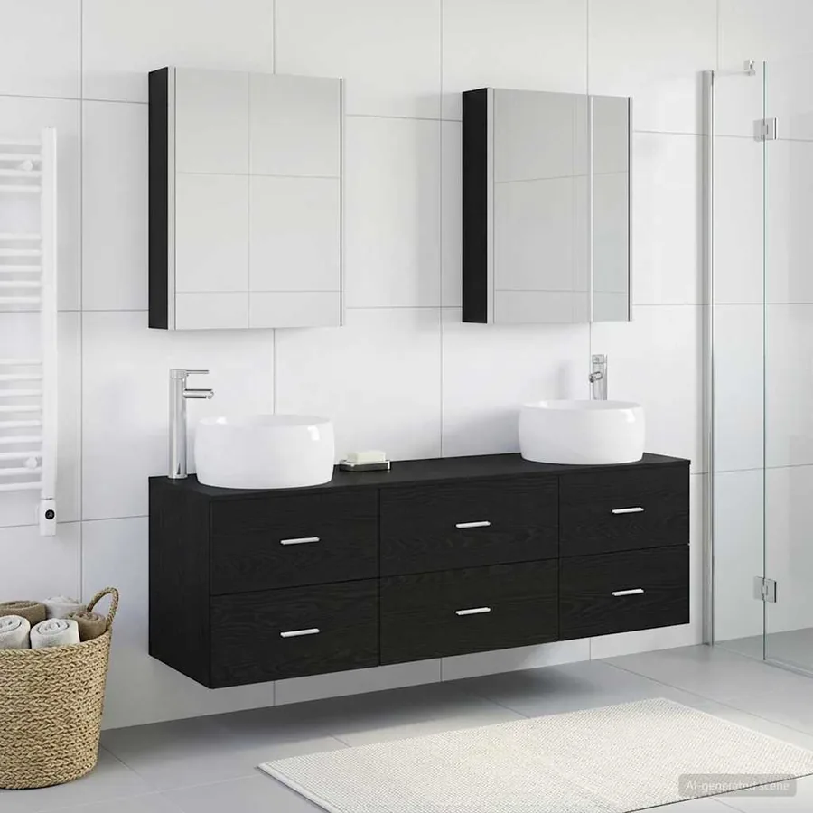 Ensemble de mobilier de salle de bain 5 pcs Chêne noir