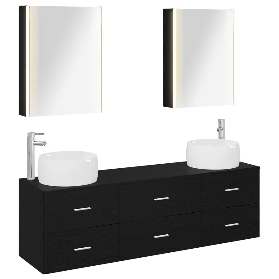 Ensemble de mobilier de salle de bain 5 pcs Chêne noir - 2