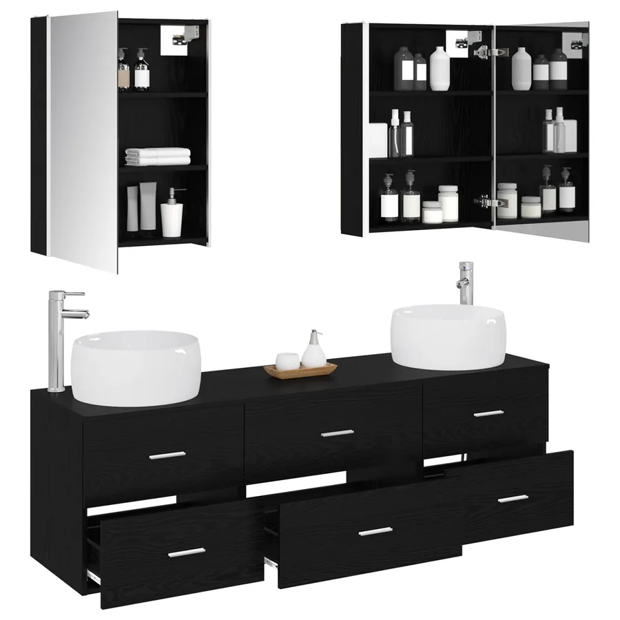 Ensemble de mobilier de salle de bain 5 pcs Chêne noir - 3