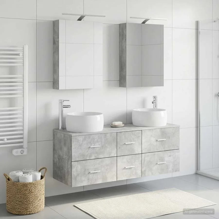 Ensemble de mobilier de salle de bain 5 pcs Gris béton