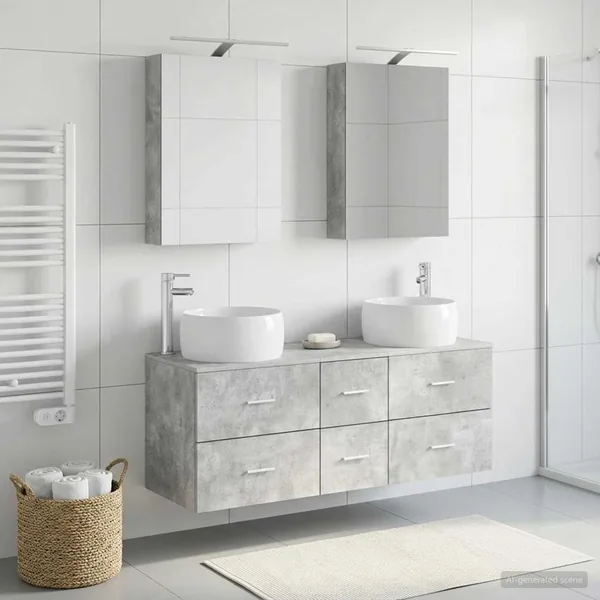 Ensemble de mobilier de salle de bain 5 pcs Gris béton