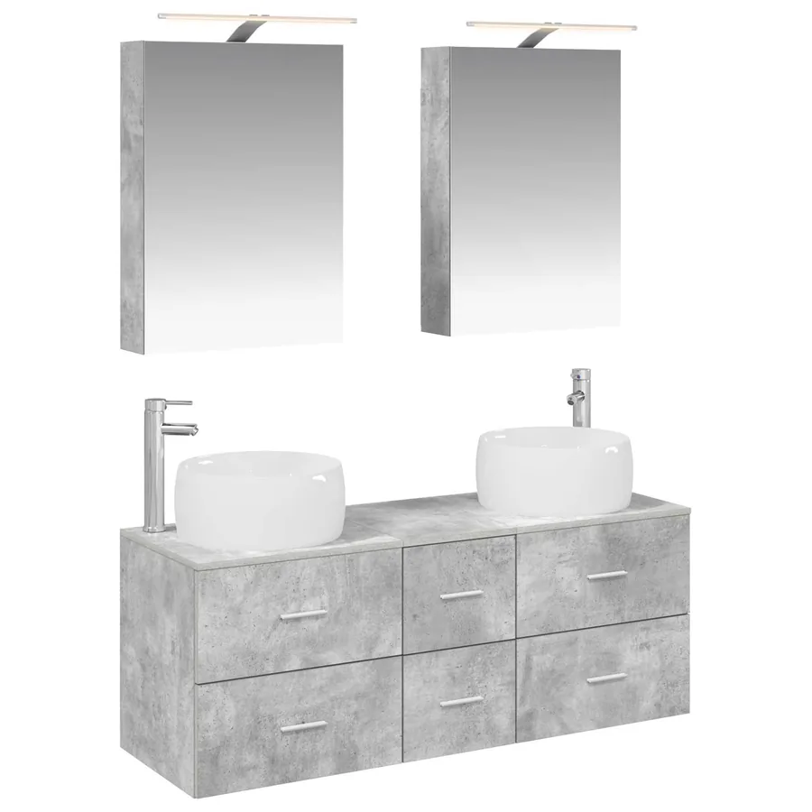 Ensemble de mobilier de salle de bain 5 pcs Gris béton - 2