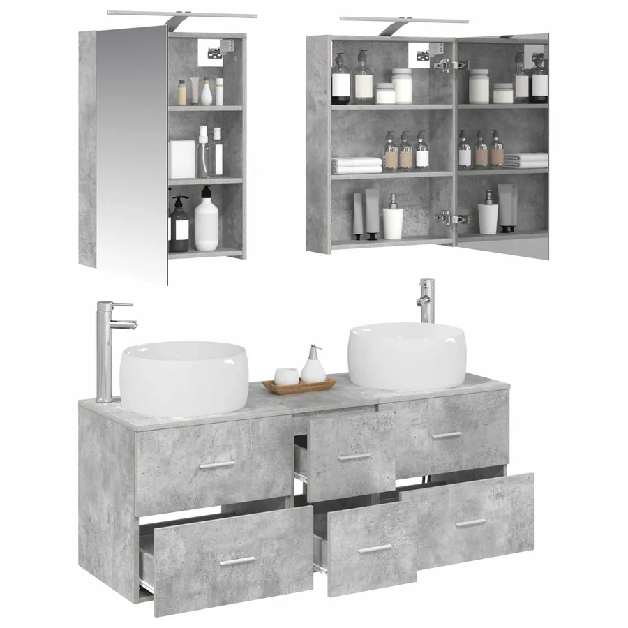 Ensemble de mobilier de salle de bain 5 pcs Gris béton - 3