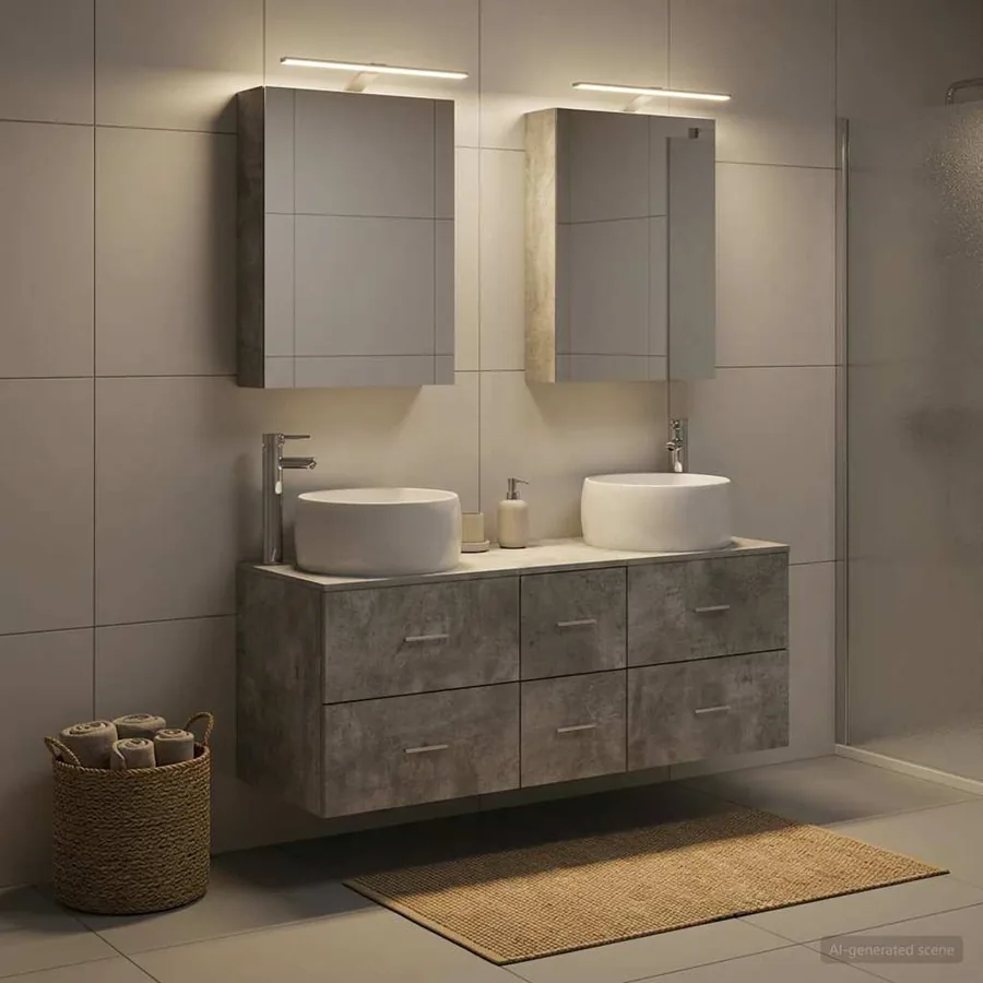 Ensemble de mobilier de salle de bain 5 pcs Gris béton - 4