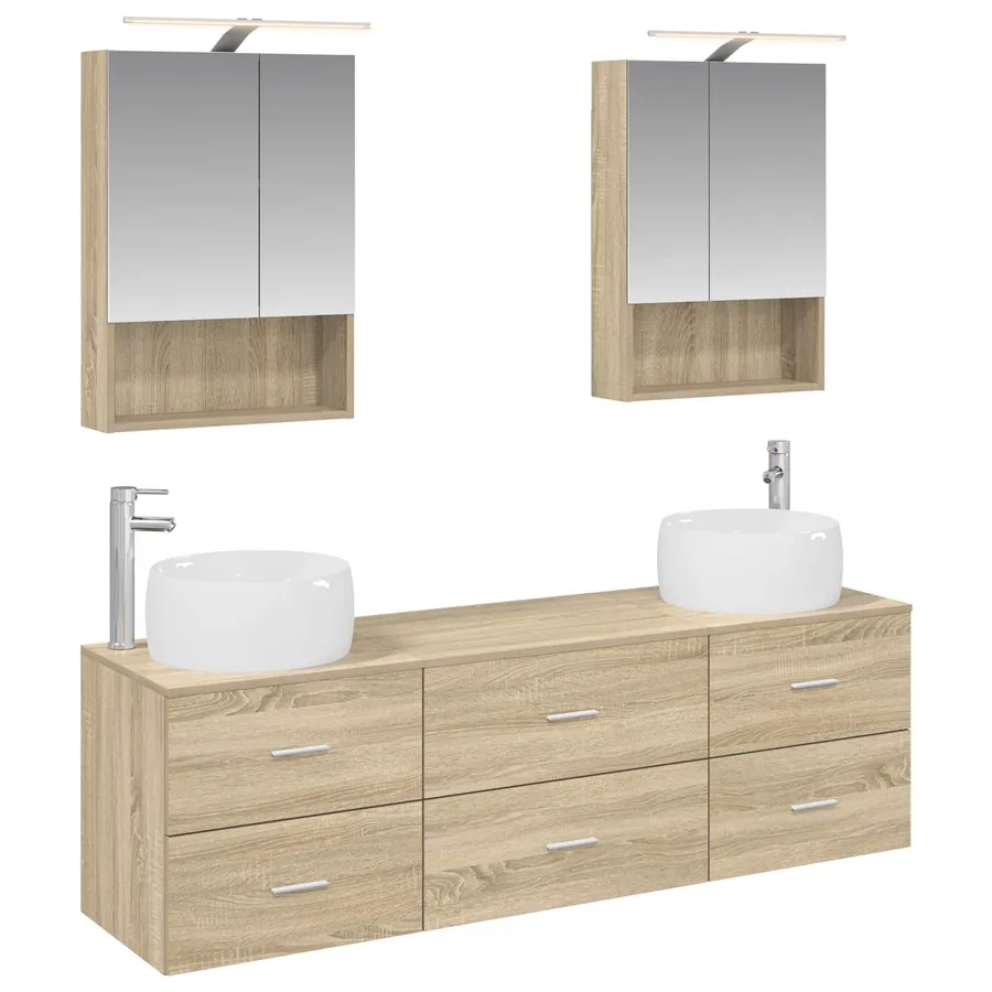 Ensemble de mobilier de salle de bain 5 pcs Chêne Sonoma - 2