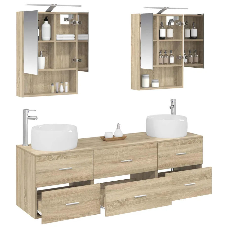 Ensemble de mobilier de salle de bain 5 pcs Chêne Sonoma - 3