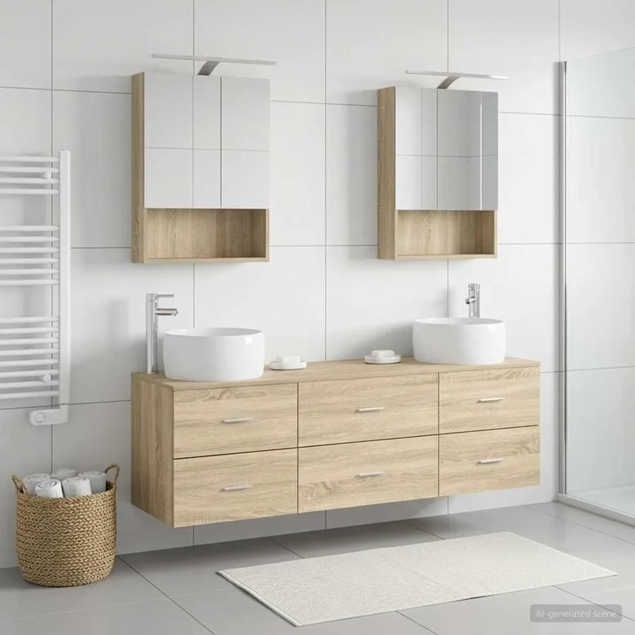 Ensemble de mobilier de salle de bain 5 pcs Chêne Sonoma - 4