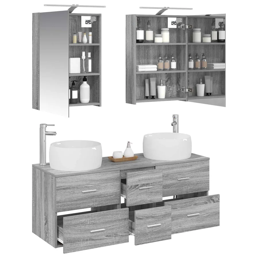 Ensemble de mobilier de salle de bain 5 pcs Sonoma gris - 3