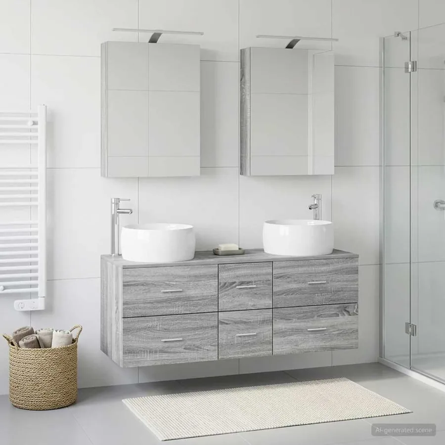 Ensemble de mobilier de salle de bain 5 pcs Sonoma gris - 4