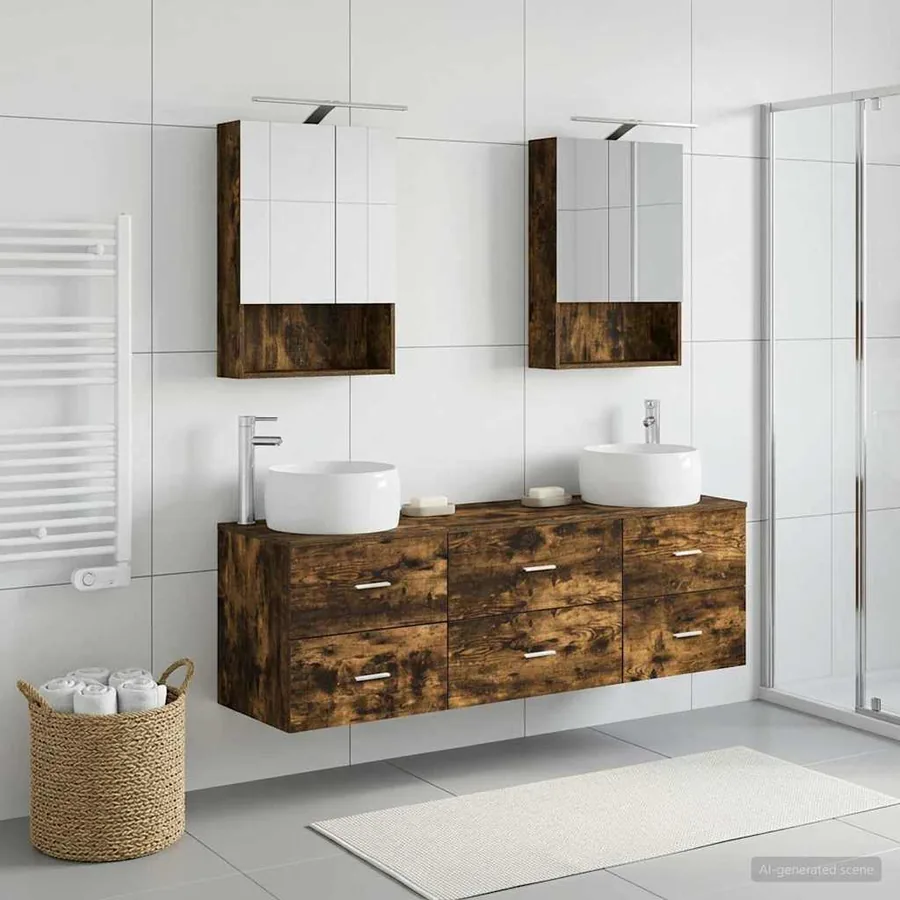 Ensemble de mobilier de salle de bain 5 pcs Chêne fumé
