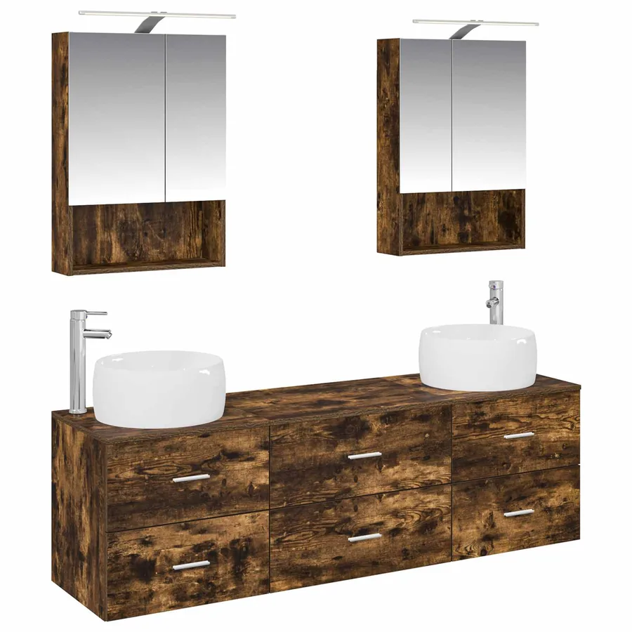 Ensemble de mobilier de salle de bain 5 pcs Chêne fumé - 2