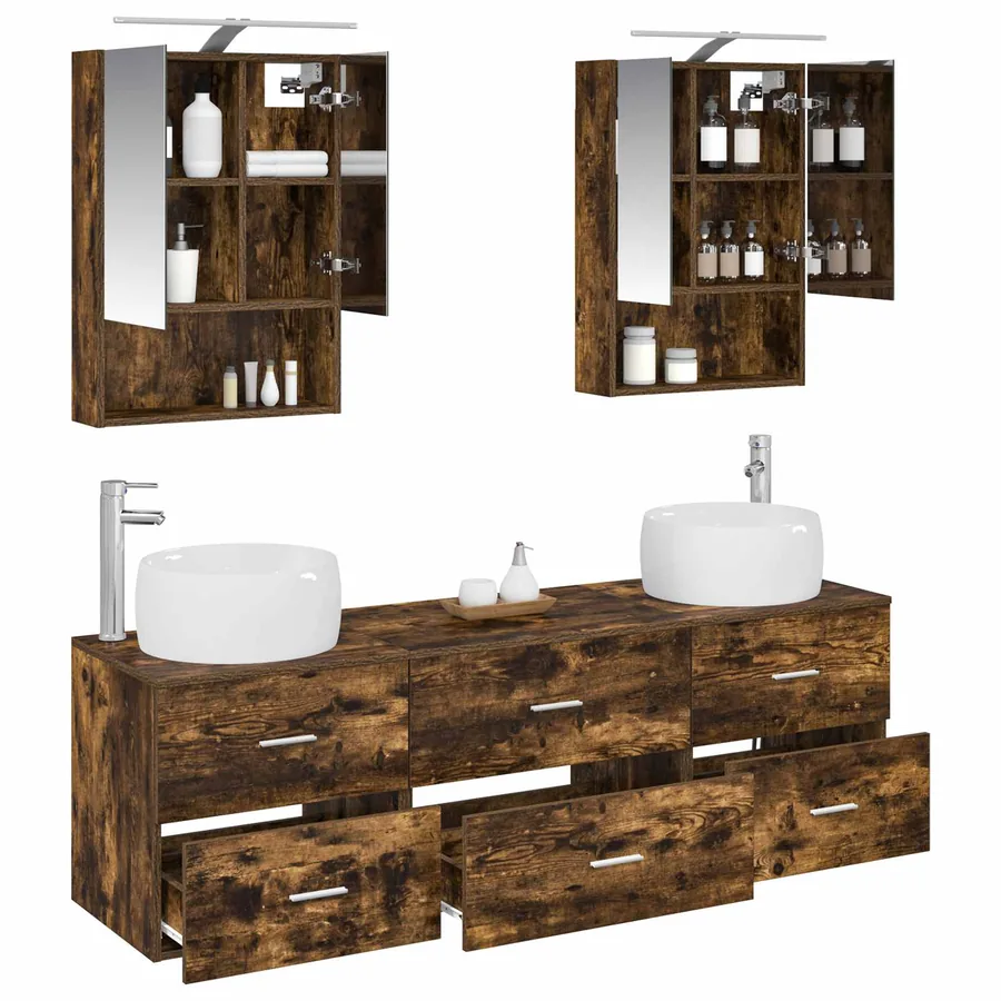 Ensemble de mobilier de salle de bain 5 pcs Chêne fumé - 3
