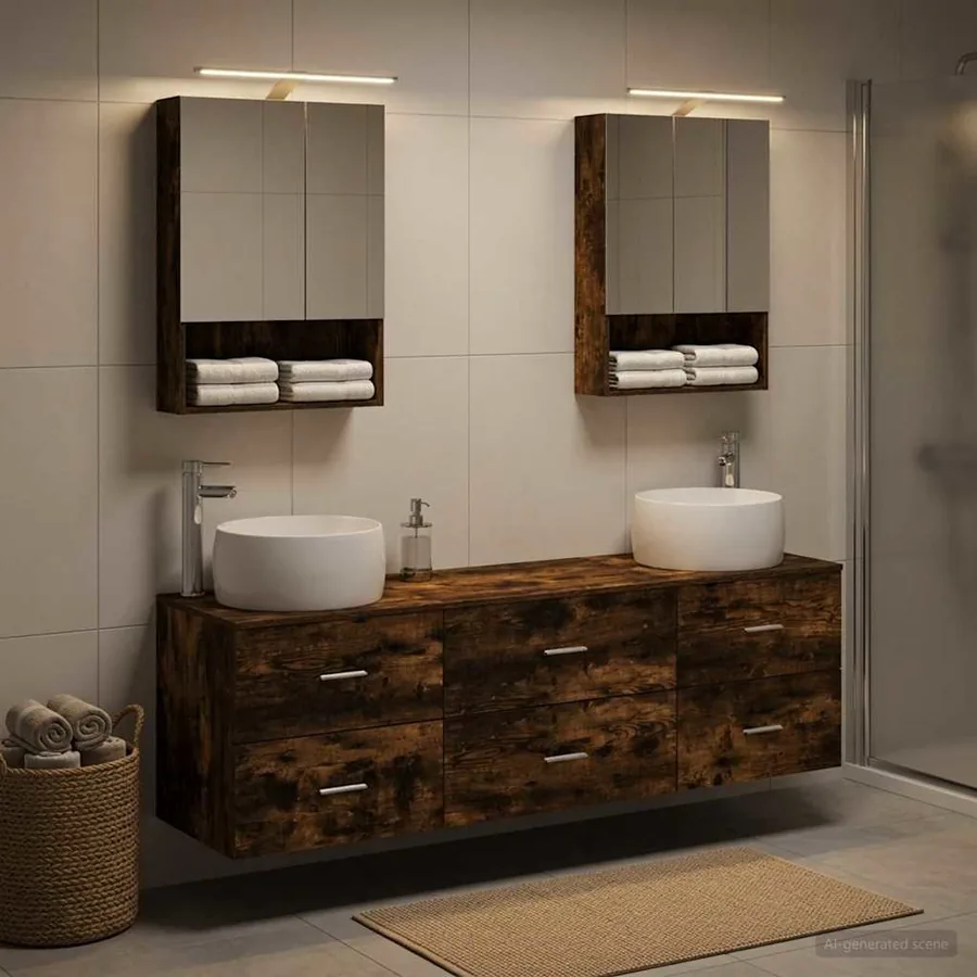 Ensemble de mobilier de salle de bain 5 pcs Chêne fumé - 4