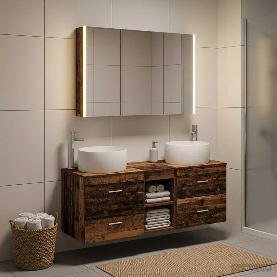 Ensemble de mobilier de salle de bain 4 pcs Bois ancien