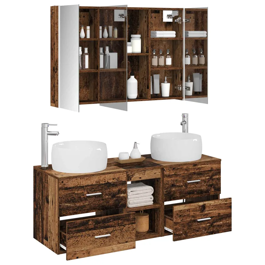 Ensemble de mobilier de salle de bain 4 pcs Bois ancien - 3