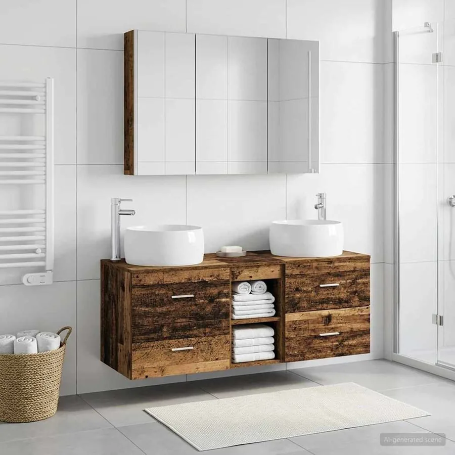 Ensemble de mobilier de salle de bain 4 pcs Bois ancien - 4