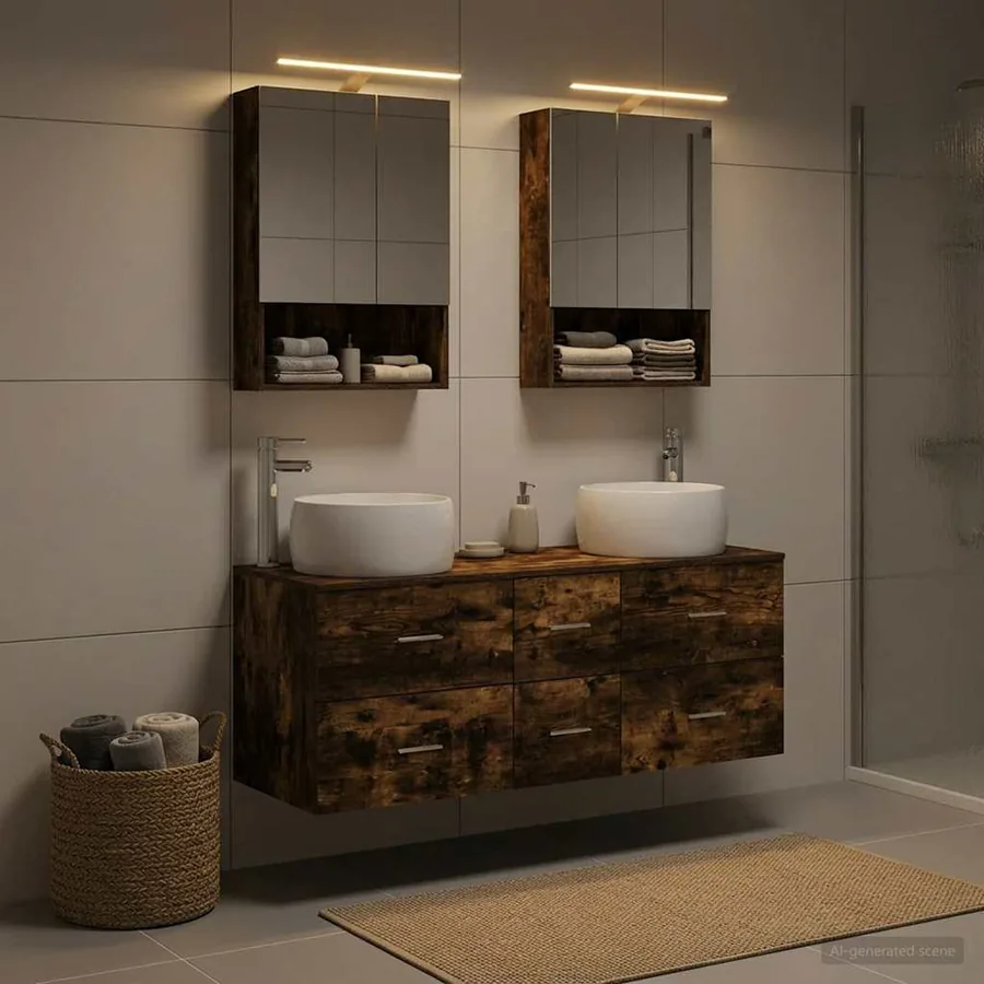 Ensemble de mobilier de salle de bain 5 pcs Chêne fumé
