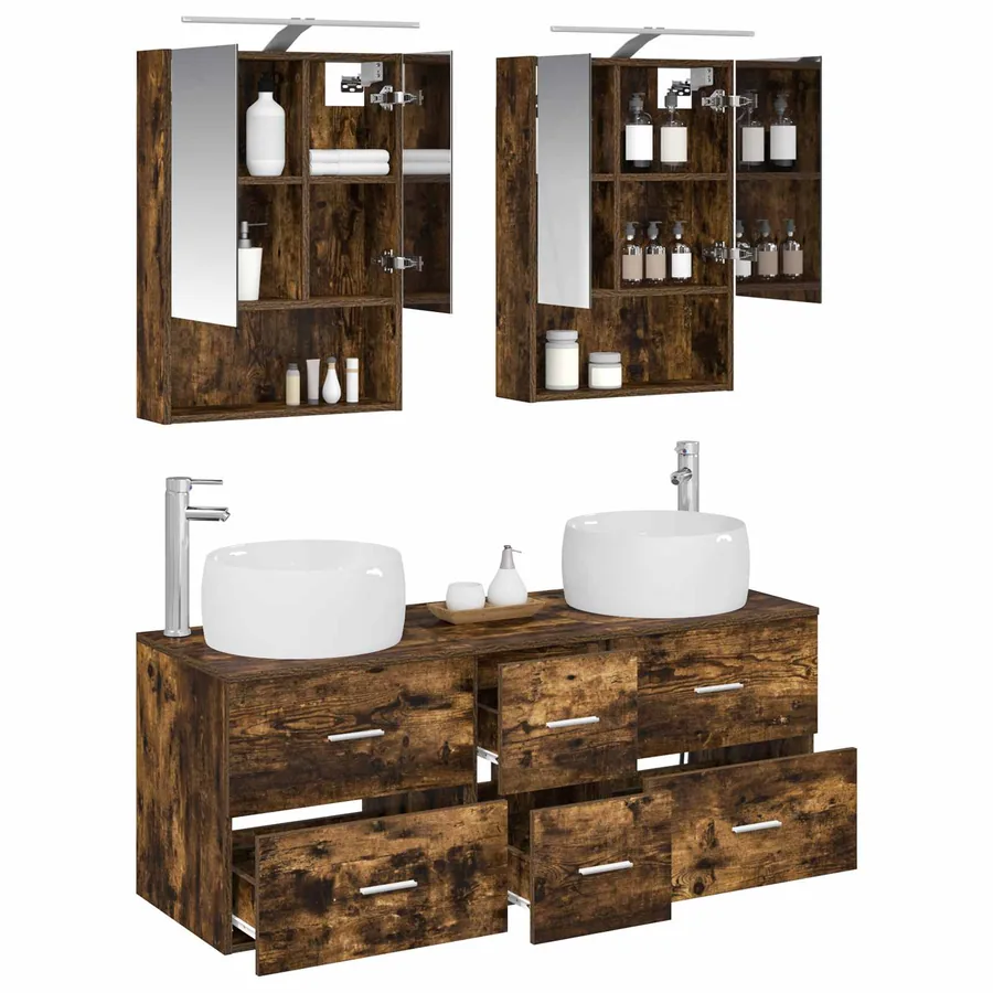 Ensemble de mobilier de salle de bain 5 pcs Chêne fumé - 3