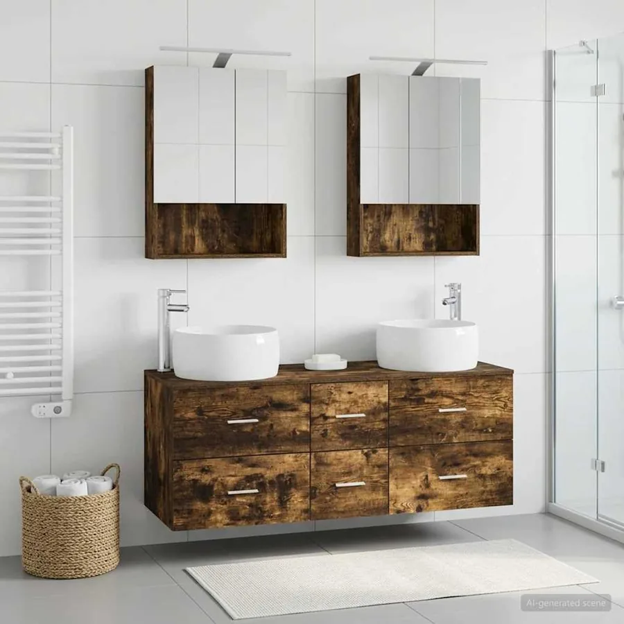 Ensemble de mobilier de salle de bain 5 pcs Chêne fumé - 4