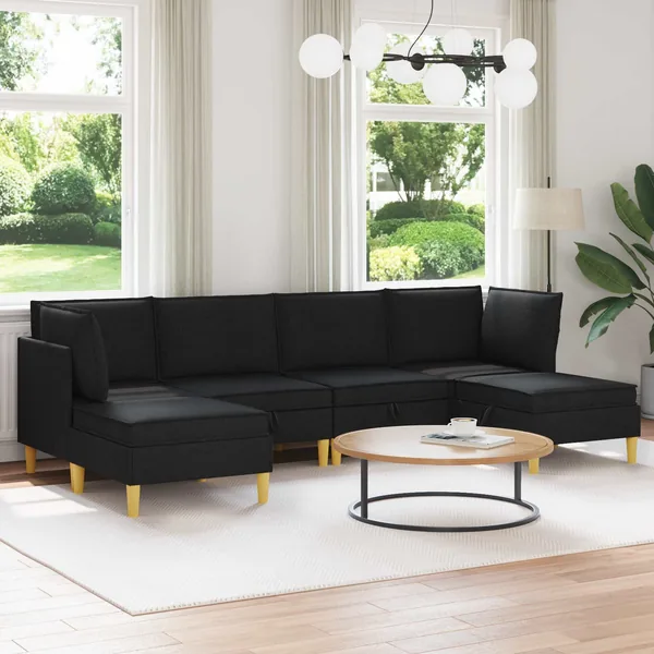 Canapé modulaire avec rangement 6 pcs Noir Tissu
