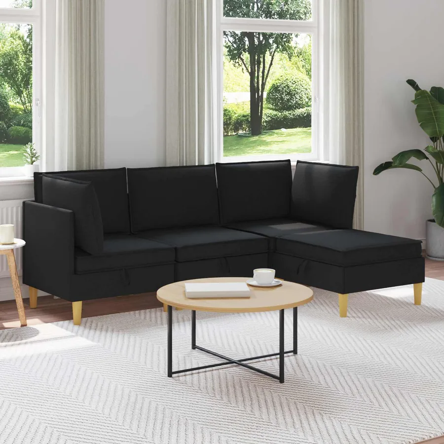 Canapé modulaire avec rangement 4 pcs Noir Tissu