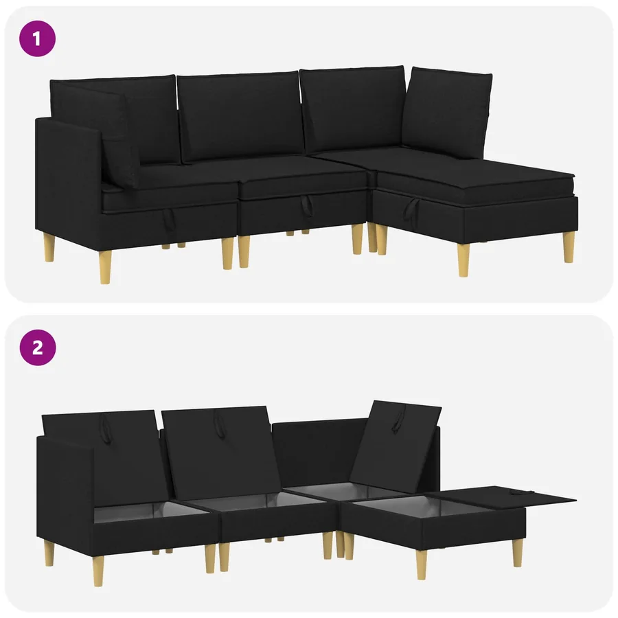 Canapé modulaire avec rangement 4 pcs Noir Tissu - 10