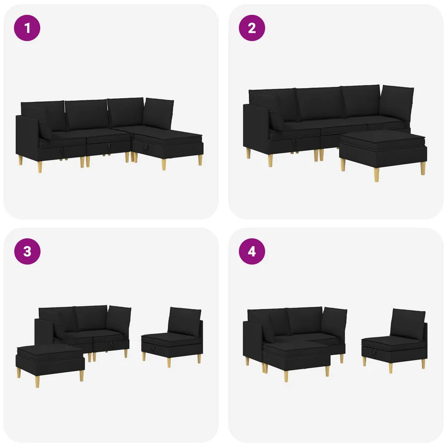 Canapé modulaire avec rangement 4 pcs Noir Tissu - 11