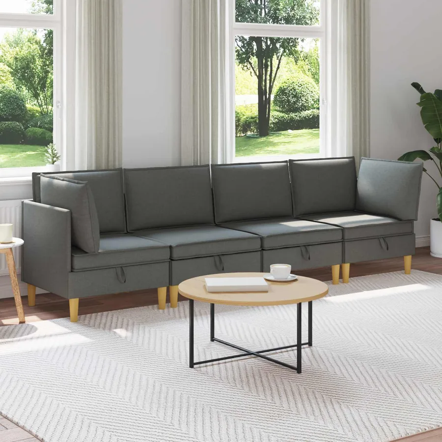 Canapé modulaire avec rangement 4 pcs Gris foncé Tissu