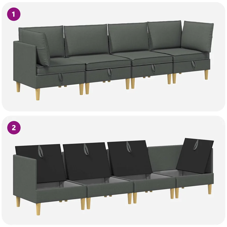 Canapé modulaire avec rangement 4 pcs Gris foncé Tissu - 9