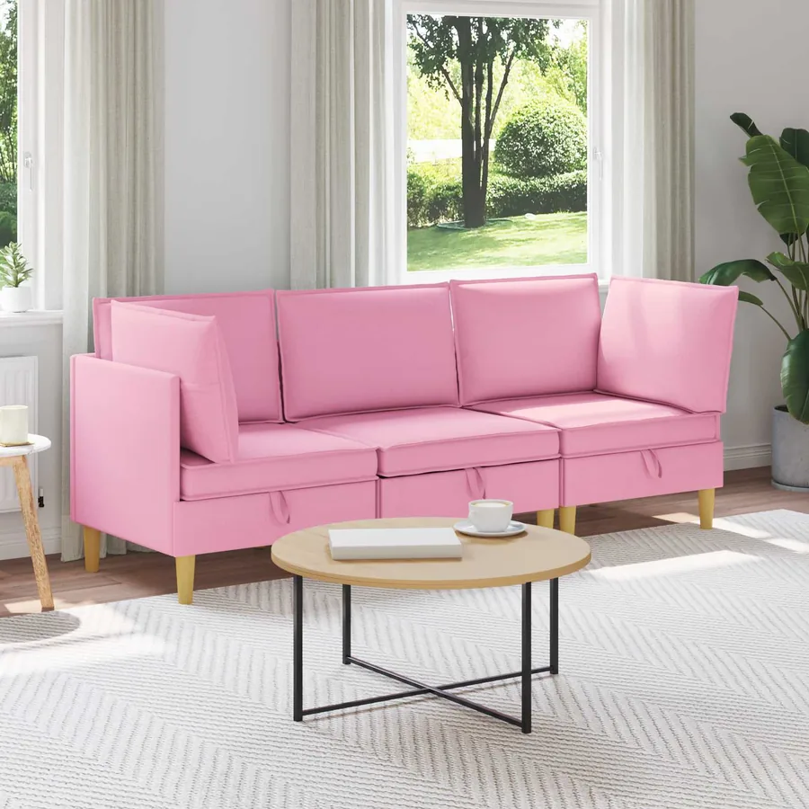 Canapé modulaire avec rangement 3 pcs Rose Tissu