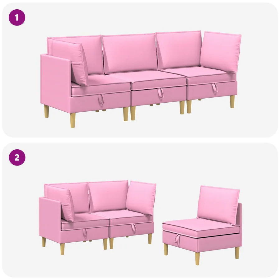 Canapé modulaire avec rangement 3 pcs Rose Tissu - 8