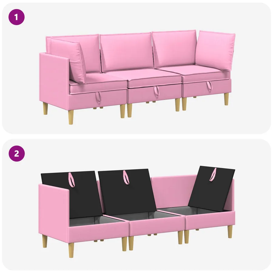 Canapé modulaire avec rangement 3 pcs Rose Tissu - 9