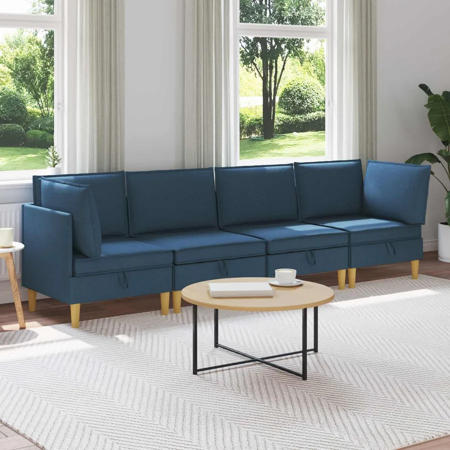 Canapé modulaire avec rangement 4 pcs Bleu Tissu