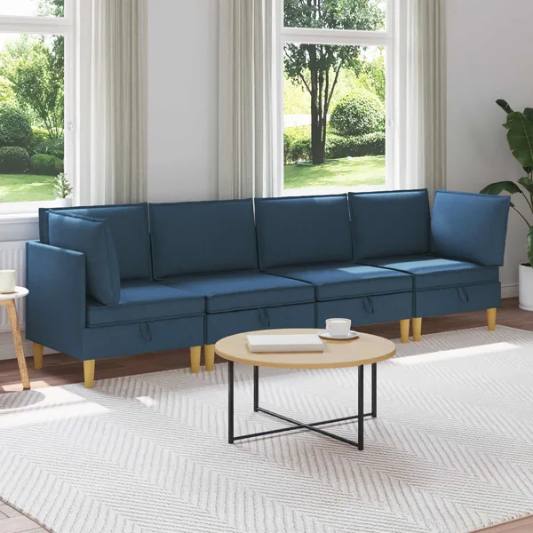 Canapé modulaire avec rangement 4 pcs Bleu Tissu