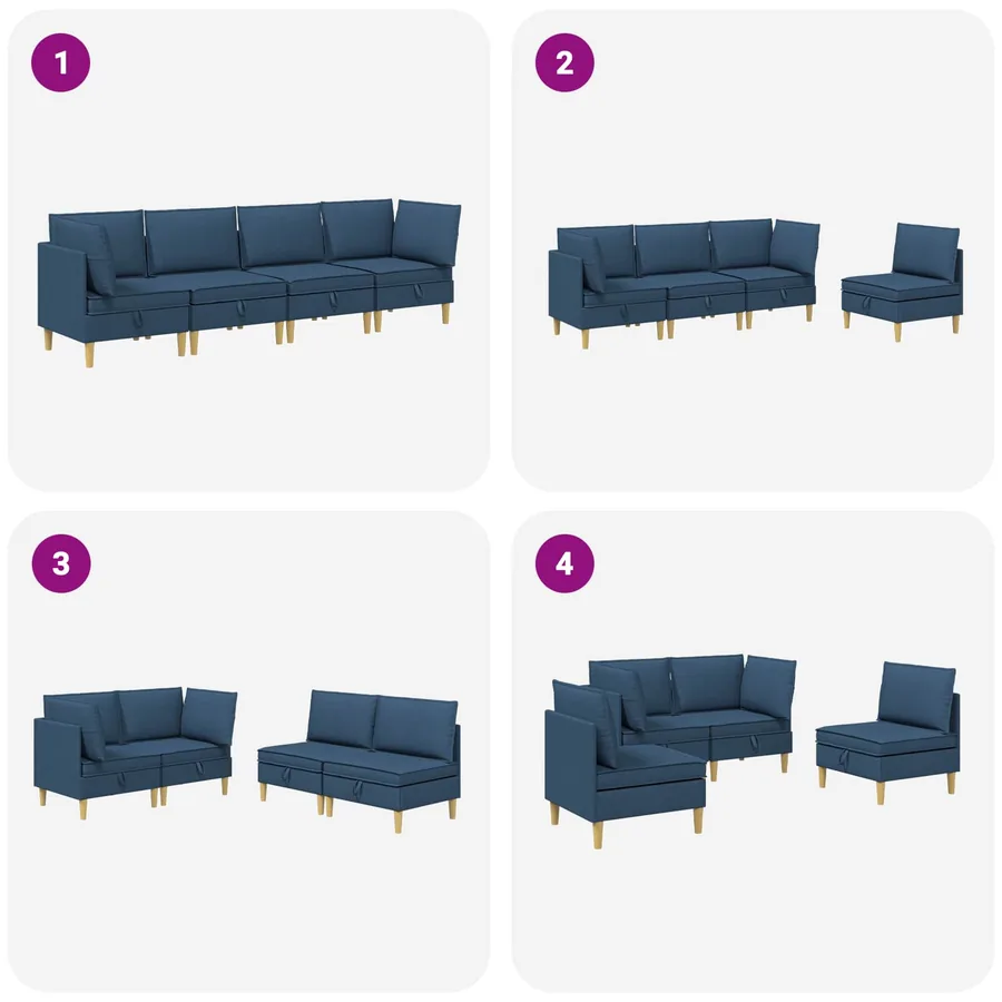 Canapé modulaire avec rangement 4 pcs Bleu Tissu - 10