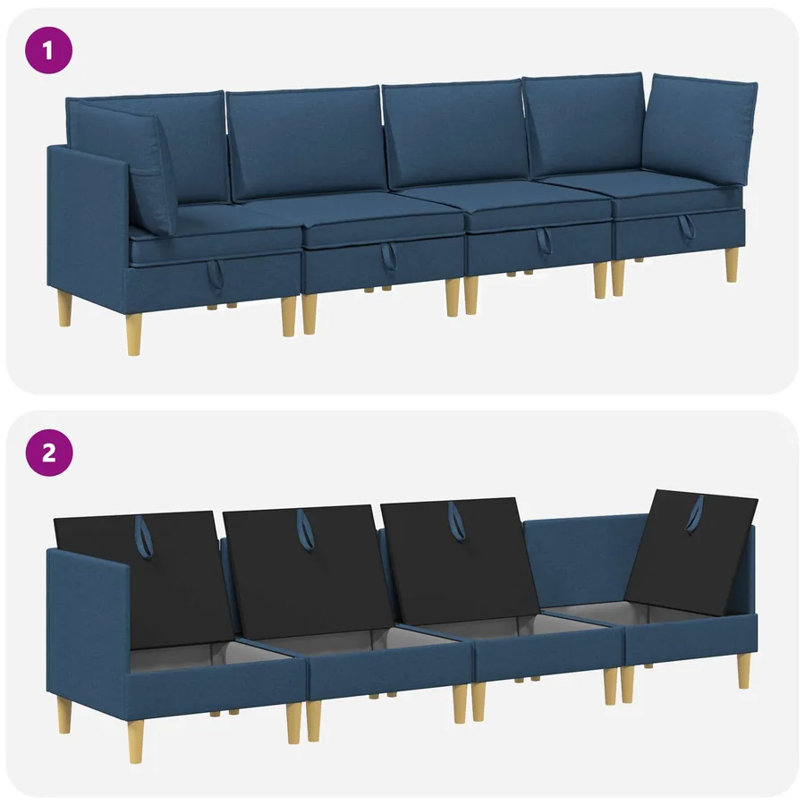 Canapé modulaire avec rangement 4 pcs Bleu Tissu - 9