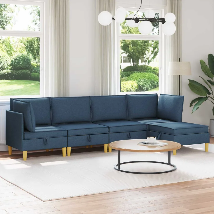 Canapé modulaire avec rangement 5 pcs Bleu Tissu