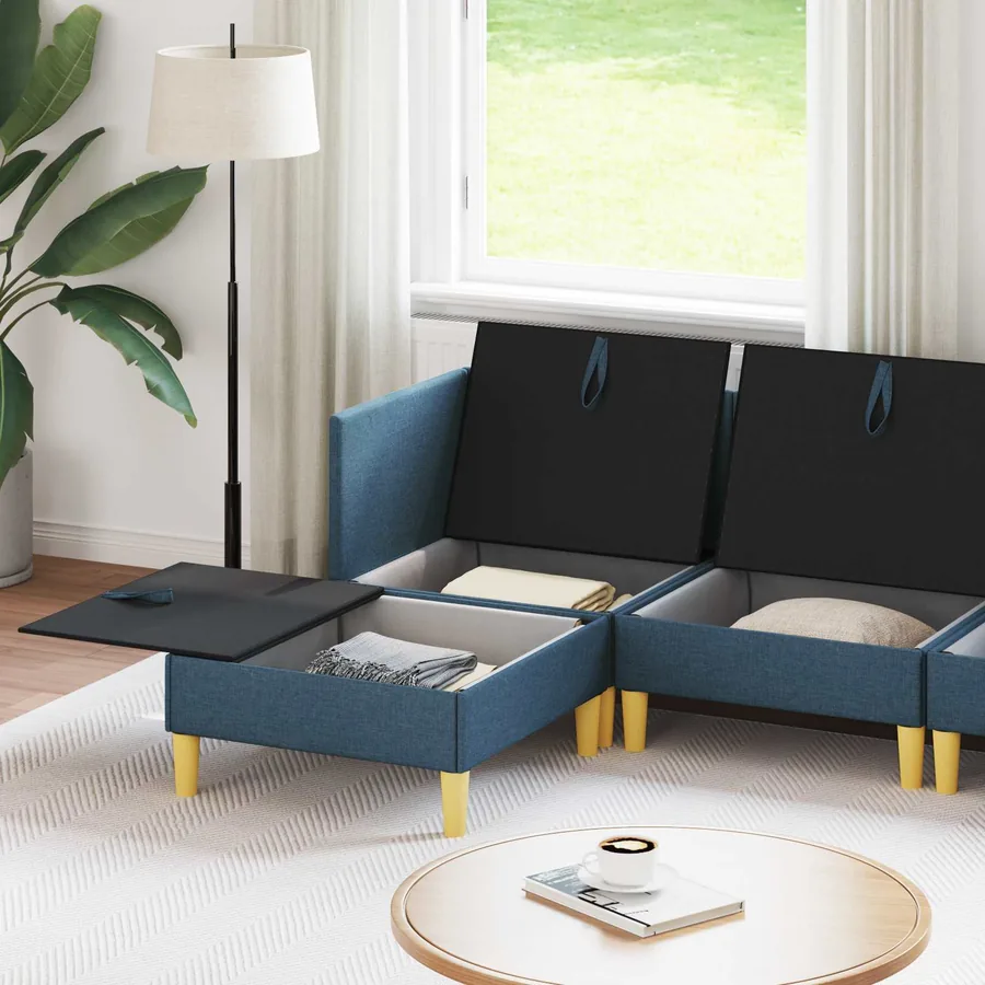 Canapé modulaire avec rangement 5 pcs Bleu Tissu - 3