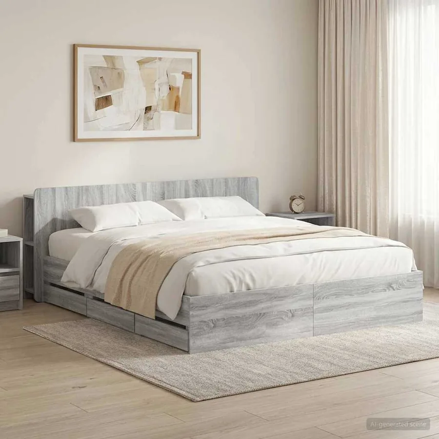 Cadre de lit avec rangement Sonoma gris 180 x 200 cm