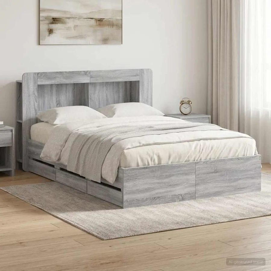 Cadre de lit avec rangement Sonoma gris 150 x 200 cm