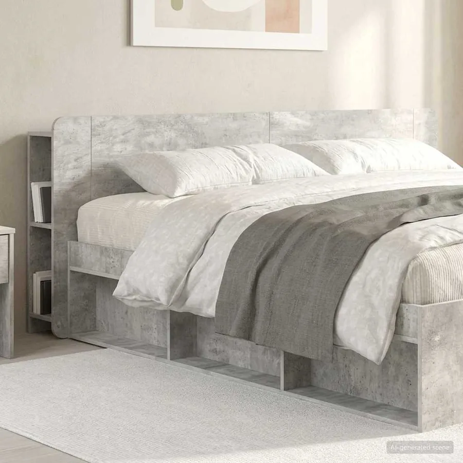 Cabinet de Tête de Lit Gris béton Bois d'ingénierie - 4