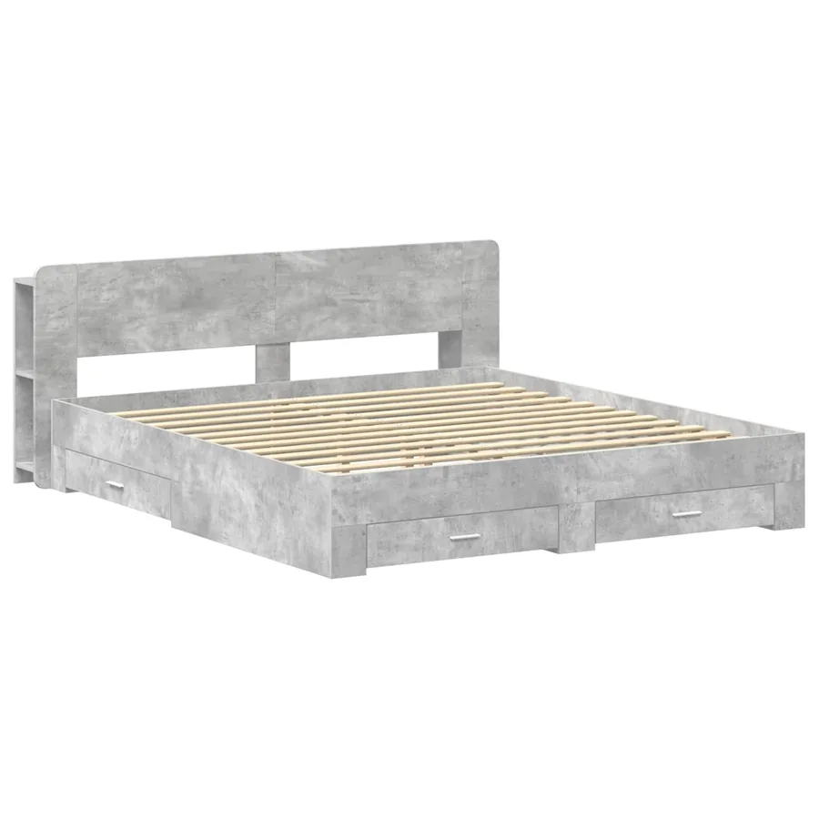 Cadre de lit avec rangement Gris béton 200 x 200 cm - 2