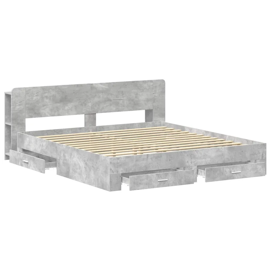 Cadre de lit avec rangement Gris béton 200 x 200 cm - 3