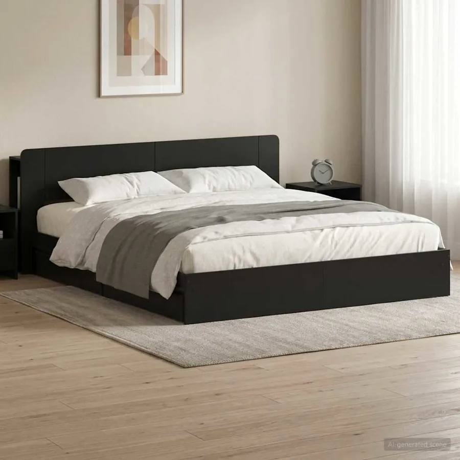 Cadre de lit avec rangement Noir 200 x 200 cm Bois d'ingénierie
