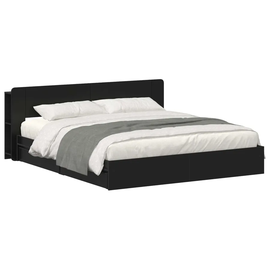 Cadre de lit avec rangement Noir 200 x 200 cm Bois d'ingénierie - 2